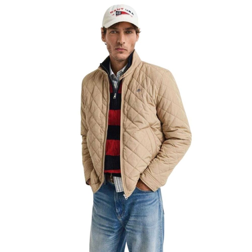 Gant Mens Windcheater Diamond Quilt Jacket / Khaki